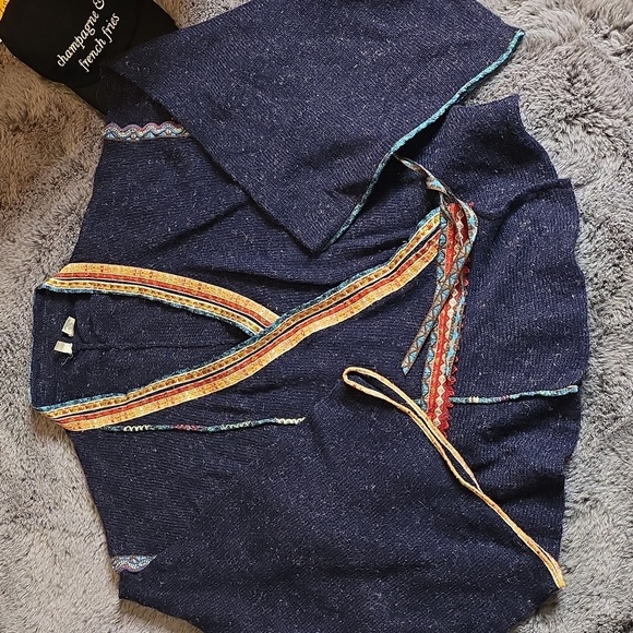 MOTH~ANTHROPOLOGIE Ribbon Trimmed Hippie Bohemian Wrap Sweater Size L - Picture 11 of 15